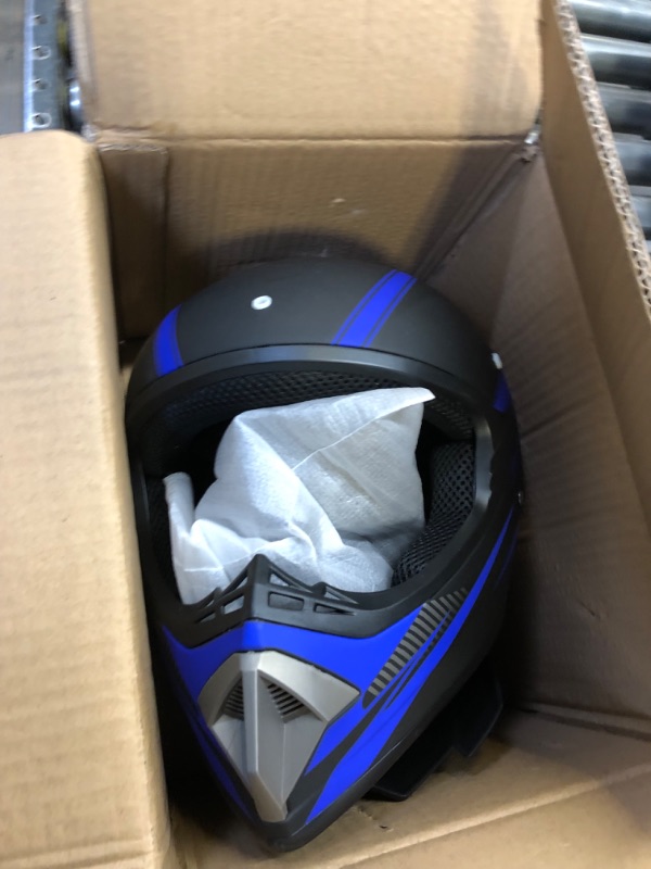Photo 2 of Senhill Motocross Helmet Dirt Bike Helmet Motorcycle Full Face Helmet with Gloves Goggles Mask for Unisex Adult Youth DOT/FMVSS 218 Approved X-Large Blue