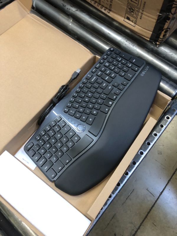 Photo 2 of DeLUX Wired Ergonomic Split Keyboard with Wrist Rest, [Standard Ergo] Keyboard Series with 2 USB Passthrough, Natural Typing Reducing Hand Pressure, 107 Keys for Windows and Mac OS (GM901U-Black)