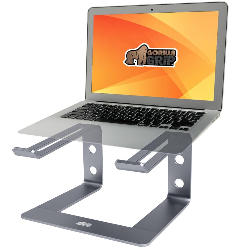 Photo 1 of Gorilla Grip Ergonomic Laptop Computer Stand, Comfortable Supportive, Slip-Resistant Sturdy Aluminum Metal Base Riser for Desks, Fits Lap Top 10 to 15.6”, Tray Holder Lifter Desk Essentials, Graphite
