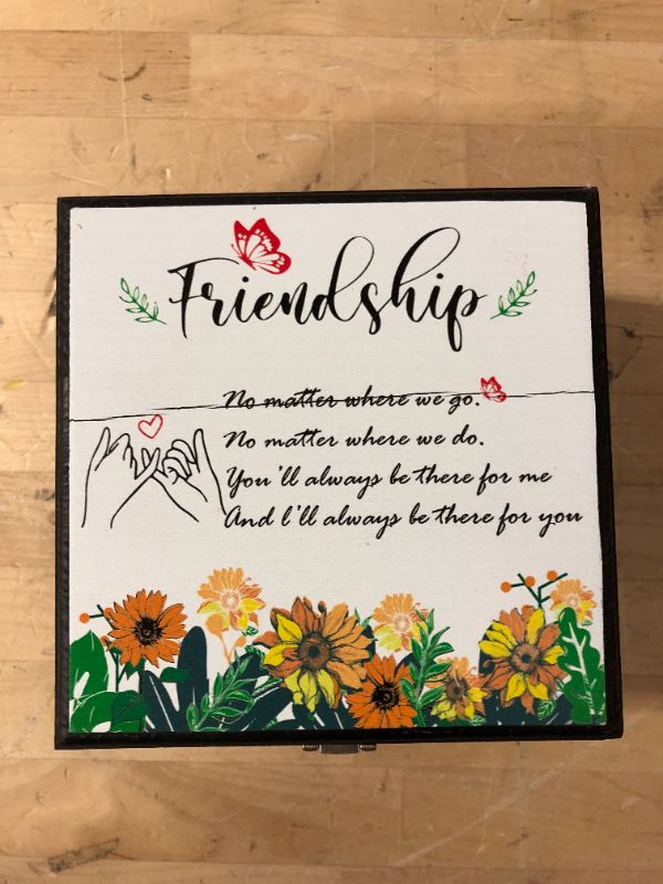 Photo 2 of ADMLC Wooden Friendship Decorative Box, Friends Thank You Gifts for Women, Sunflower Flower Gift Sister Gift Birthday, Gifts for Friends Nurse Teacher Female Keepsake Black- Pattern B -- MINOR DAMAGE (SEE PHOTOS)