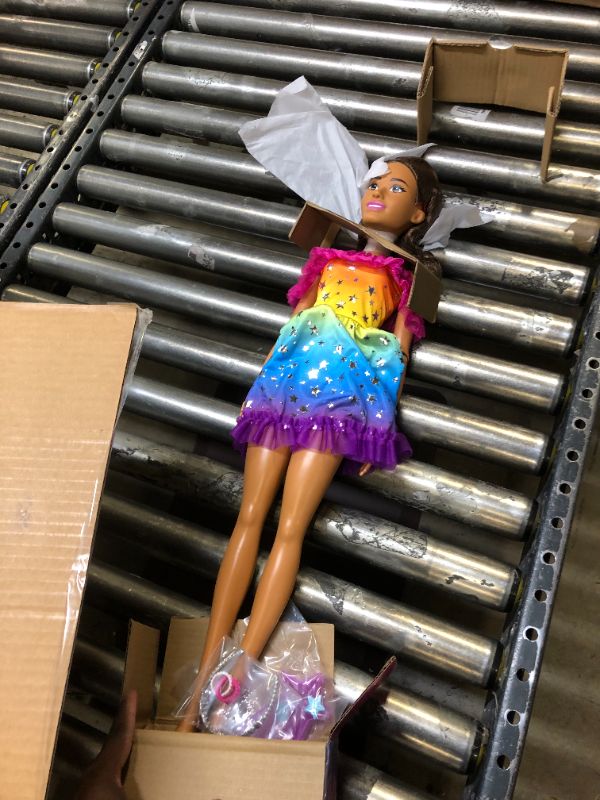 Photo 3 of Barbie 28" Large Doll with Brown Hair and Rainbow Dress
