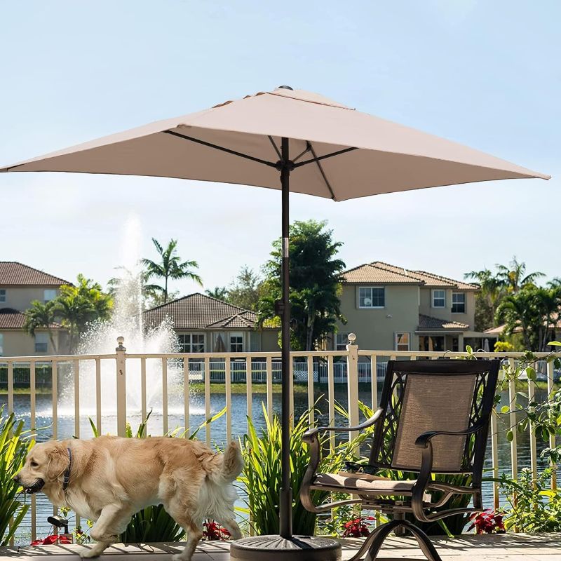 Photo 1 of AMMSUN 6.5 x 4.5ft Rectangular Patio Umbrella Outdoor Table Umbrella Steel Pole and Fiberglass Ribs, Beige
