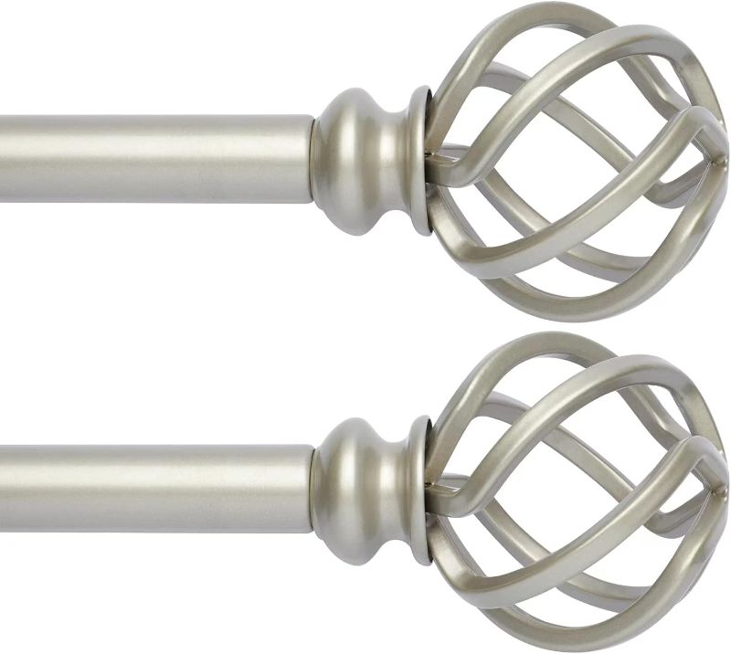 Photo 1 of 2 Pack Decorative Window Curtain Rod with Brackets- Hollow Design 3/4'' Inch Pole, 28 to 48 Inch Adjustable Side Curtain Rod Antique Silver