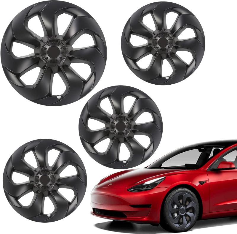 Photo 1 of Terfulnel 19 Inch Hubcap Fit 2017-2022 Tesla Model Y Wheel Covers 4PCS Replacement Hub Caps Protector Cover for Car Decoration Modifications (19 Inch, 19 Inches - Wrapped Models - Glossy Black) 19 Inch 19 Inches - Wrapped Models - Glossy Black