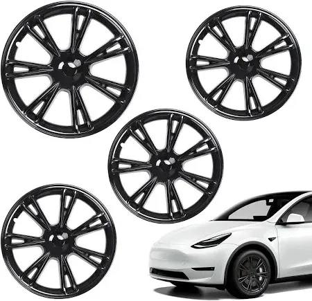 Photo 1 of Terfulnel 19 Inch Hubcap Fit 2017-2022 Tesla Model Y Wheel Covers 4PCS Replacement Hub Caps Protector Cover for Car Decoration Modifications (19 Inch, 19 Inches - Wrapped Models - Glossy Black) 19 Inch 19 Inches - Wrapped Models - Glossy Black