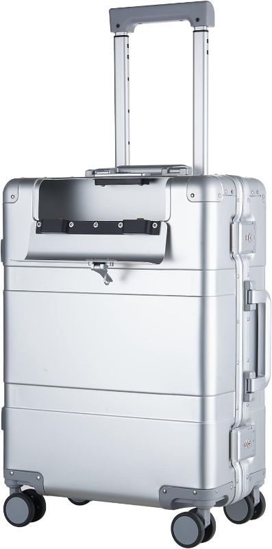 Photo 1 of Bamboo Wolf 24-inch Aluminum Checked-in Luggage Suitcase with Locked Compartment for Valuables, Built-In TSA Lock, Zipperless Fashion with Spinner Wheels for Travel/Business, Silver