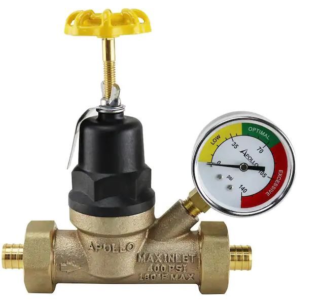 Photo 1 of 3/4 in. Bronze Double Union PEX-B Water Pressure Regulator with Gauge
