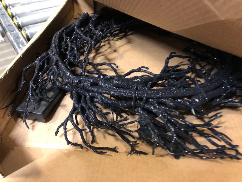 Photo 1 of 21 Inch Black Halloween Wreath Light Up, Black Glitter Bat Twig Branch Wreath, Large Halloween Door Wreath for Front Door Indoor and Outdoor, with Timer, Spooky Home Decor by 4E's Novelty