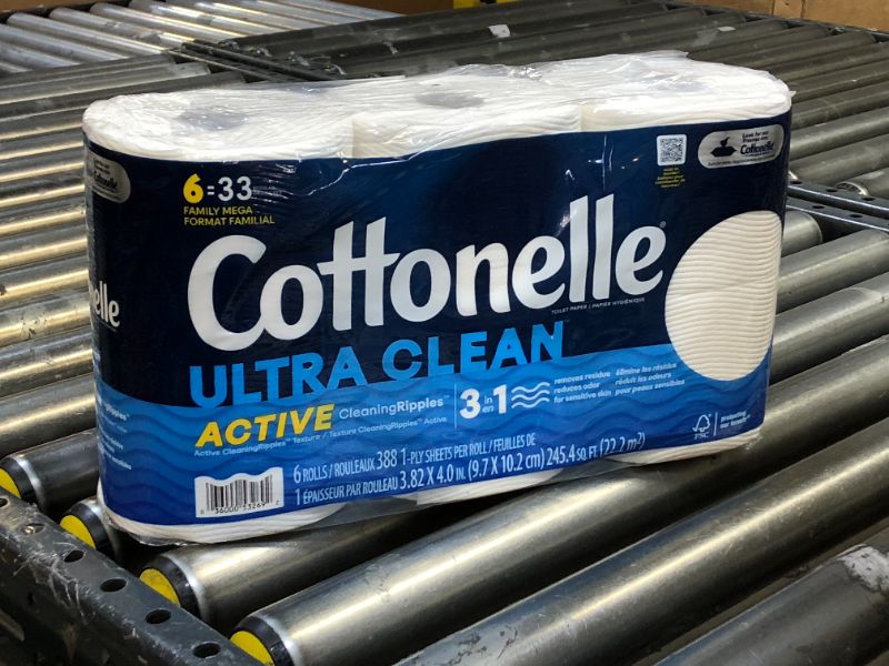 Photo 2 of Cottonelle Ultra Clean Toilet Paper with Active CleaningRipples Texture, Strong Bath Tissue, 6 Family Mega Rolls (6 Family Mega Rolls = 33 Regular Rolls), 388 Sheets per Roll