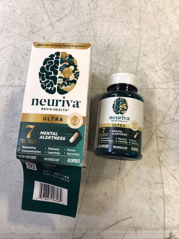 Photo 2 of NEURIVA ULTRA Decaffeinated Clinically Tested Nootropic Brain Supplement For Mental Alertness, Memory, Focus & Concentration, Cognivive, Neurofactor, Phosphatidylserine, Vitamins B6 B12, 60ct Capsules