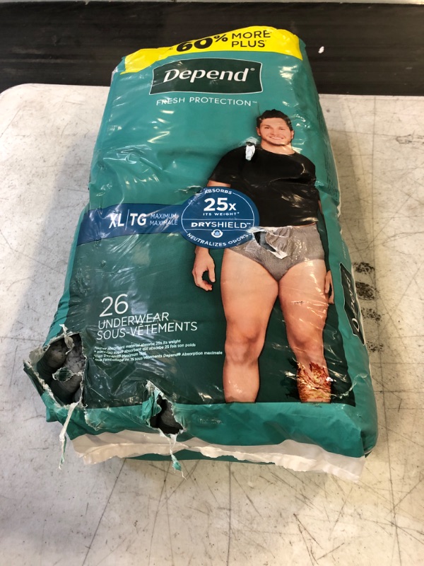 Photo 2 of Depend Fresh Protection Adult Incontinence Underwear for Men (Formerly Depend Fit-Flex), Disposable, Maximum, Extra-Large, Grey, 26 Count, Packaging May Vary
