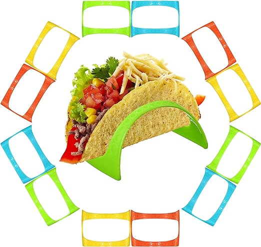 Photo 1 of 48 Pieces Taco Holder Stands Plastic Taco Plates Colorful Shell Holder Taco Racks Kitchen Taco Trays Serving Taco Stands for Microwave and Dishwasher Taco Bar Taco Party Supplies
