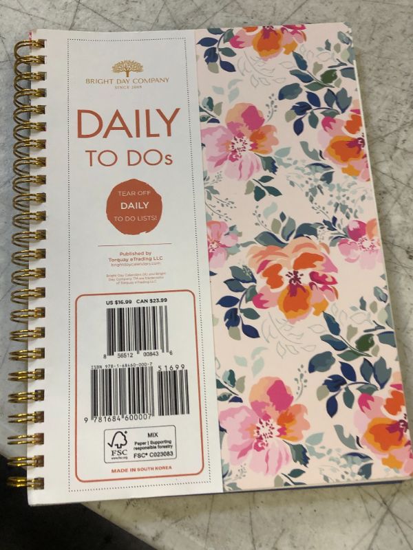 Photo 1 of To Do List Daily Task Checklist Planner Time Management Notebook by Bright Day Non Dated Flex Cover Spiral Organizer 8.25 x 6.25 (Floral)