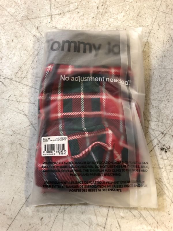 Photo 2 of Tommy John Men’s Underwear - Second Skin Boxer Brief with Contour Pouch and Longer 8" Inseam – Silky Soft, Stretch Fabric Medium Red Fireplace Plaid - 1 Pack