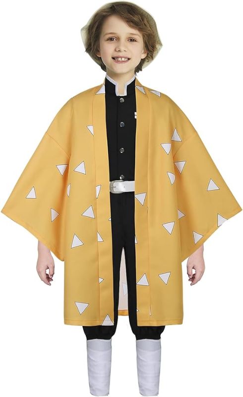 Photo 1 of Agatsuma Zenitsu Cosplay Costume for Kids Anime Demon Role Play Kimono Outfit Uniform Costume Set XL
 