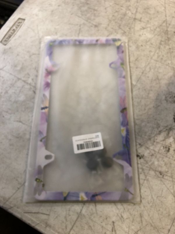 Photo 2 of Beautiful Dragonfly and Purple Flower License Plate Frame Stainless Steel Car License Plate Frame Cover Accessory Rustproof Car Plate Frame Decor 12.3" x 6.3"for US Canada Vehicle Standard Size Dragonfly With Purple Floral 1 Pack