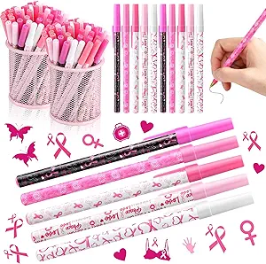 Photo 1 of Chuangdi 500 Pcs Breast Cancer Awareness Pens Pink Ribbon Ballpoint Pen Black Ink Hope Faith Refillable Breast Cancer Ink Pens Accessories for Charity Public Event, Black Ink 5 Shell Color
