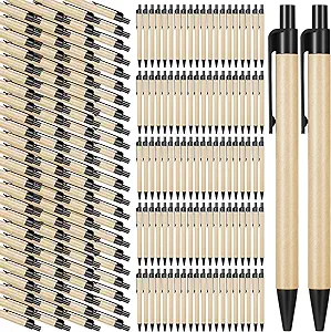 Photo 1 of 200 Pack Black Ballpoint Pens Medium Point Retractable Pens Eco Friendly Pens Recycled Kraft Paper Pens Bulk Office School Teacher Student Writing Journaling Supplies
