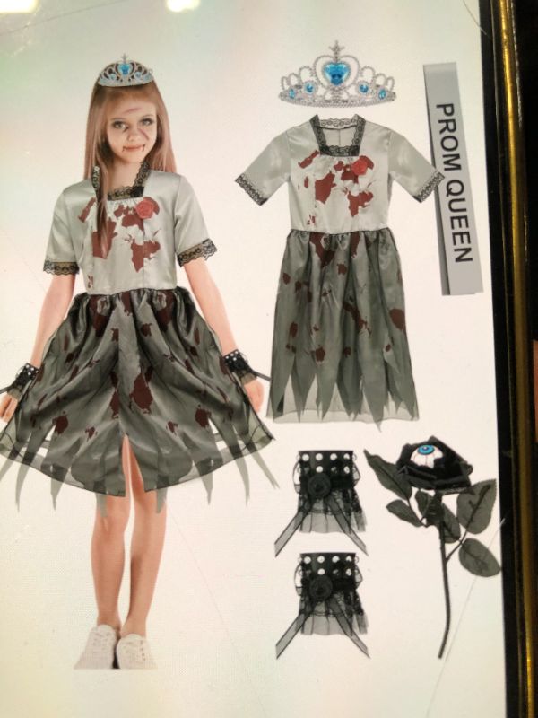 Photo 1 of LITRSH GIRL HALLOWEEN PROM QUEEN COSPLAY SET ZOMBIE 8-10 YR OLD