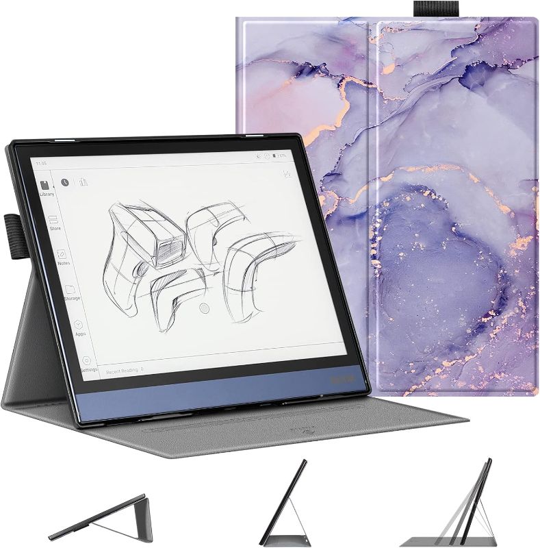 Photo 1 of Fintie Folding Case Compatible with BOOX Note Air 2 (2021) & BOOX Note Air 2 Plus (2022) Tablet 10.3 inch - [Flex Stand] Multi-Angle Foldable Stand Cover with Auto Sleep/Wake, Lilac Marble
