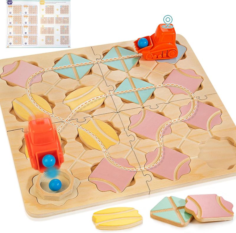Photo 1 of WOODMAM Wooden Logical Road Builder Games, STEM Puzzle Family Board Games, Educational Brain Teaser Puzzle Toys for Boys Girls Ages 4-8, Maze Builder Set
