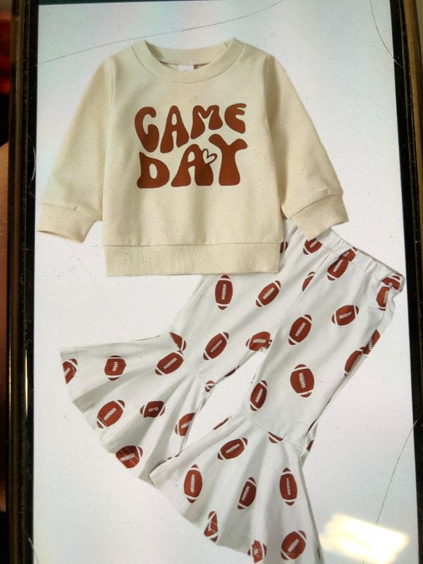 Photo 1 of 3-6 MONTHS TODDLER BABY GIRL FALL CLOTHES FOOTBALL GAME DAY SHIRT AND RUGBY BELL BOTTOM PANTS 