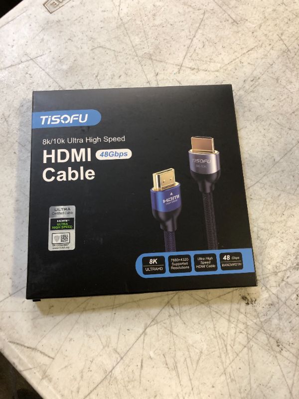 Photo 2 of TISOFU [Ultra Certified] 8K HDMI Cable 6FT: HDMI 2.1 Cables 48Gbps High Speed Premium Braided Cord 8K@60Hz 4K@120Hz 4K@144Hz HDCP 2.2&2.3 CL3 ARC eARC Dolby - HD/HDR/HDTV/PS5/PS4/Xbox Blue 6ft