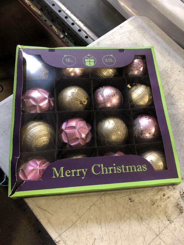 Photo 1 of 80mm/3.15" Pink and Gold Christmas Ball Ornaments for Tree, 16Pcs Gift Packaged Big Shatterproof Christmas Ball Baubles Decorations for Christmas Trees/Wedding/Party/Home Decor (Pink & Gold)
