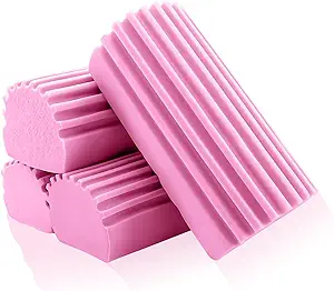 Photo 1 of 4 Pcs Damp Duster, Dust Cleaning Sponge Duster Tool, Sponge Cleaning Brush Reusable Dusters for Cleaning Blinds, Tableware, Glass,Baseboards, Vents, Railings, Mirrors, Window and Faucets (Pink)
