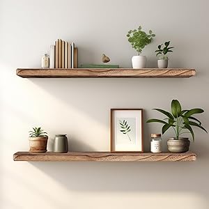 Photo 1 of YLYHSST Floating Shelves 24 Inches Long, Set of 2 Rustic Wood Wall Mounted Shelves, Wall Picture Ledge Shelf with Invisible Metal Brackets for Living Room, Bedroom, Bathroom, Carbonized Black
