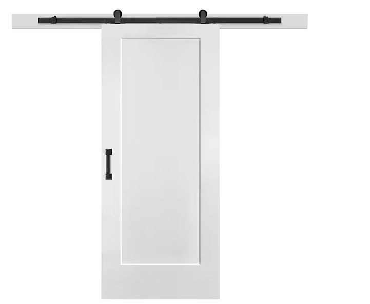 Photo 1 of 36 in. x 84 in. No Panel Lincoln Park Primed Interior Sliding Barn Door Slab with Hardware Kit
