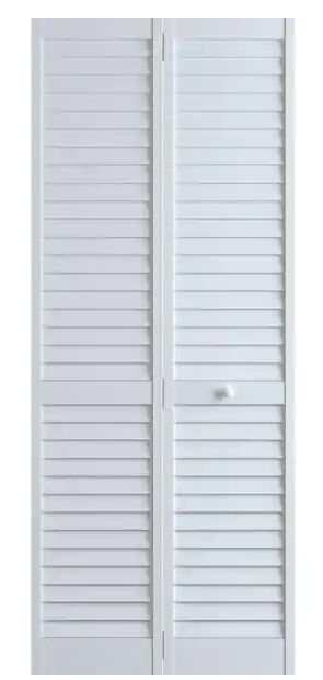 Photo 1 of 30 in. x 80 in. Louver Pine White Plantation Interior Closet Bi-fold Door
