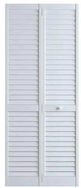 Photo 1 of 30 in. x 80 in. Louver Pine White Plantation Interior Closet Bi-fold Door
