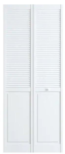 Photo 1 of 24 in. x 80 in. Louver/Panel Pine White Interior Closet Bi-fold Door
