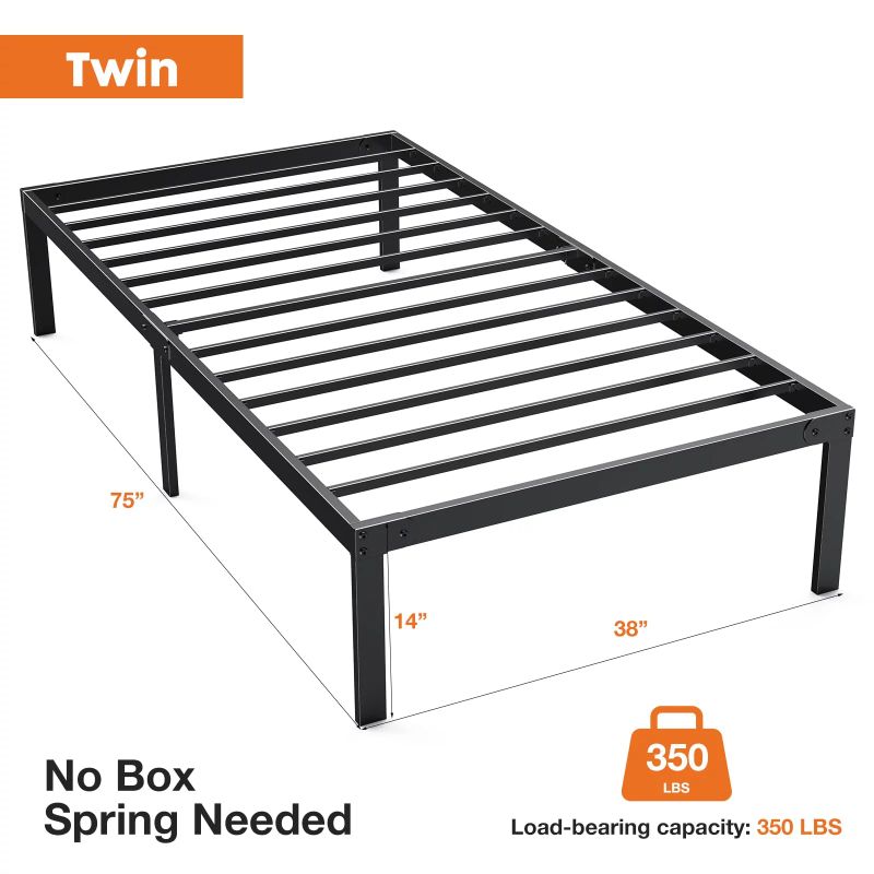 Photo 1 of ZUNMOS Twin Bed Frame, Heavy Duty Metal Platform with Storage Space Under Frame, 14 Inches No Box Spring Needed Twin Size Bed Frame, Black
