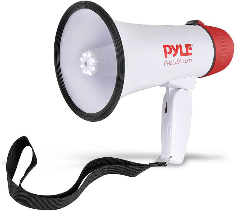Photo 1 of Pyle 30W PA Bullhorn Megaphone Speaker with Built-in Siren & LED Lights - Adjustable Volume Control for Football, Soccer, Baseball, Basketball, Cheerleading, Fans, Coaches & Safety Drills
