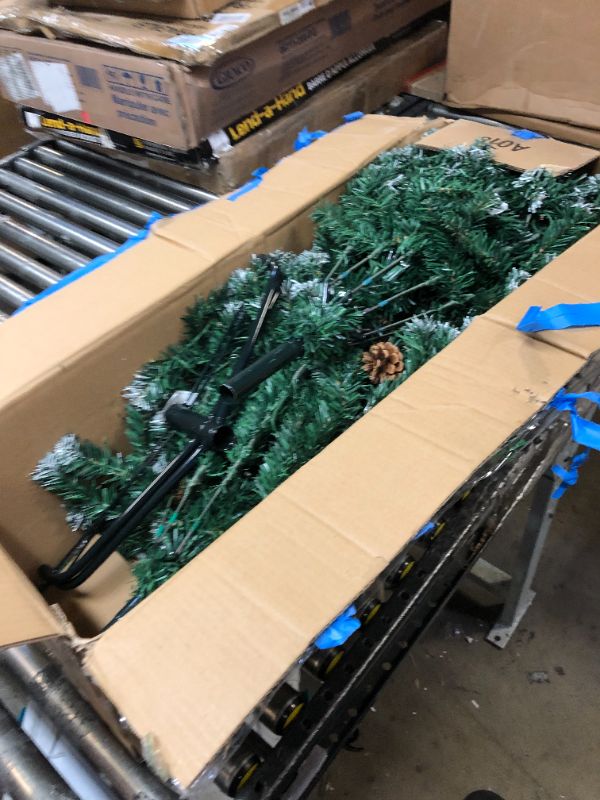 Photo 2 of 6ft Prelit Christmas Tree Flocked with 350 Lights (Warm & Colorful, 11 Modes) | Pre-Decorated Spruce Artificial Fluffy Xmas Tree with 900 Tips, 56 Pinecones, Gloves, Storage Bag, Metal Base