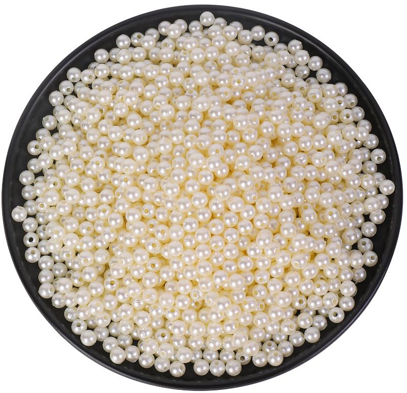 Photo 1 of (PACK OF 2) Sooyee Pearl Beads for Craft, 1500pcs Ivory Faux Fake Pearls, 6 MM Small Sew on Pearl Beads with Holes for Jewelry Making, Bracelets, Necklaces, Hairs, Crafts, Decoration and Vase Filler 6mm with hole Ivory