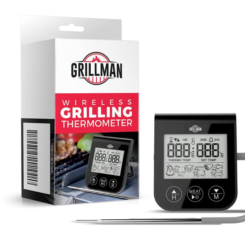 Photo 1 of Grillman Digital Meat Thermometer with Leave-in Stainless Steel Probe and Timer for Grills, Smokers and Kitchen Ovens - Preset for Beef, Pork, Poultry and Fish or Set Cooking Times and Target Temps
