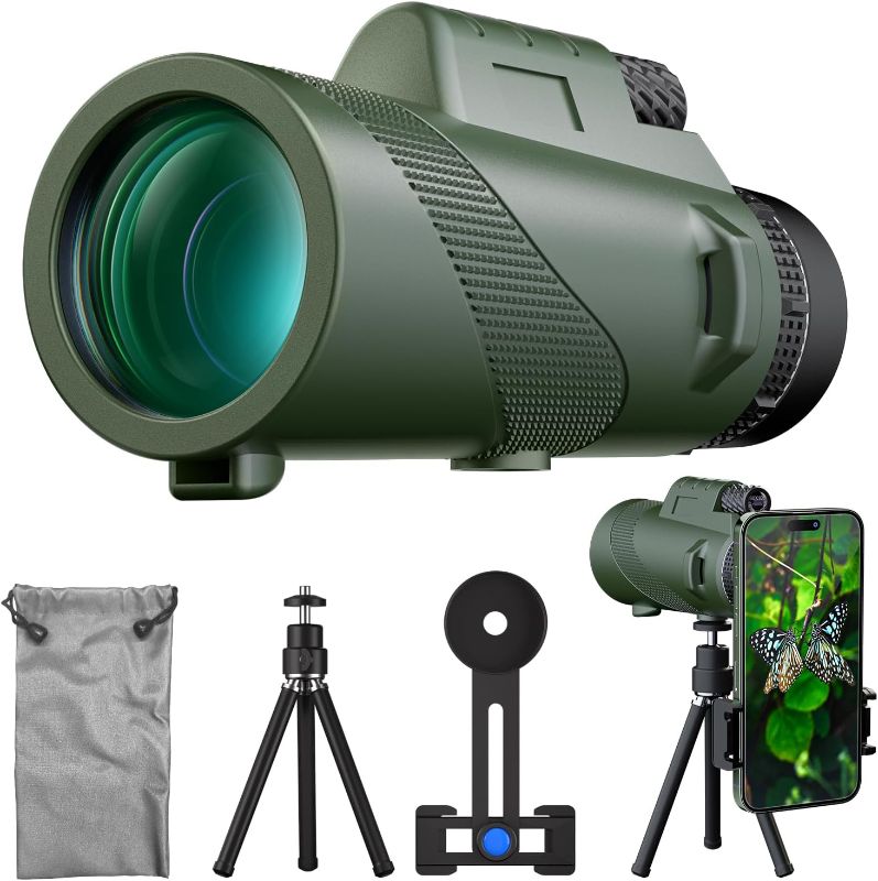 Photo 1 of [Great Sale] Monocular Telescope, 80x100 Monoculars Low Night Vision Monoculars High Definition with Smartphone Tripod Travel Bag for Kids Telescope Hunting Wildlife Bird Watching Fishing Hiking
