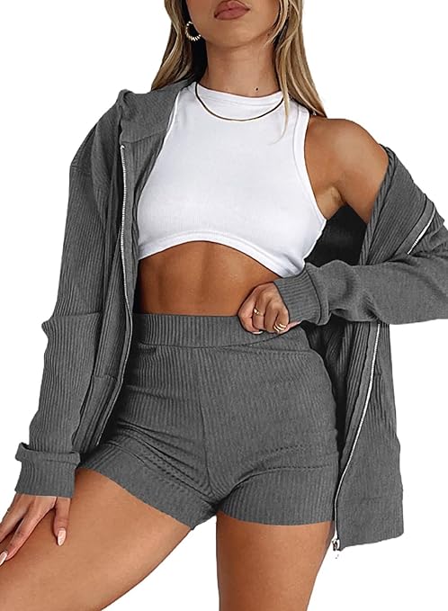 Photo 1 of Aleumdr Short Sets Women 2 Piece Y2K Outfits Tracksuit Zipper Long Sleeve Top and Shorts Nightwear Trendy Lounge Set SIZE S
