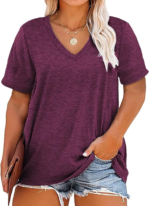 Photo 1 of Plus Size V Neck T Shirts Women Short Sleeve Tops Casual Summer Tshirts Loose Fit Tee
