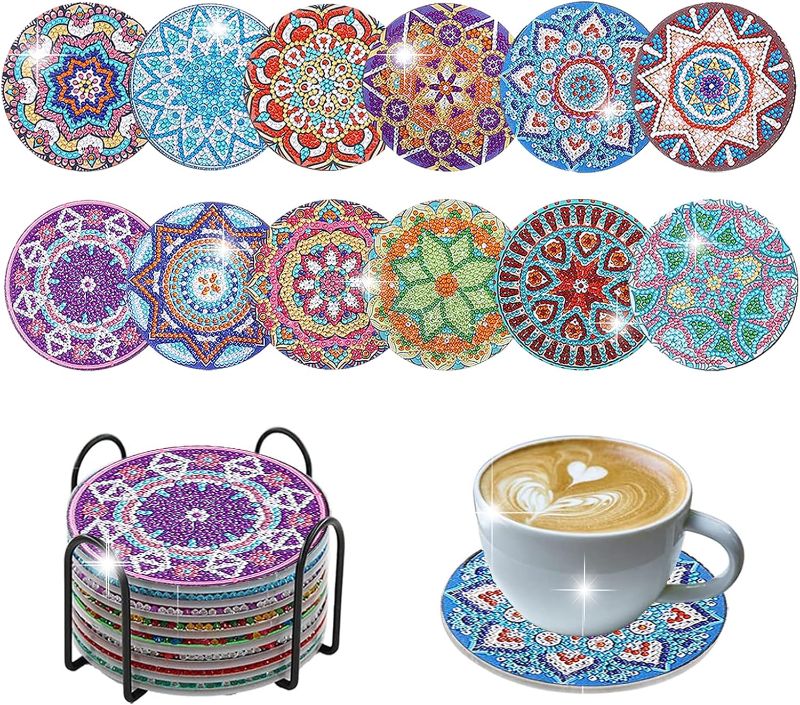 Photo 1 of 12pcs Diamond Painting Coasters Kit, Diamond Art Coasters with Holder, Diamond Art Kits for Adults Coasters, Flower Diamond Art Coasters Kits, for Beginners Kids and Adults Art Craft Supplies
