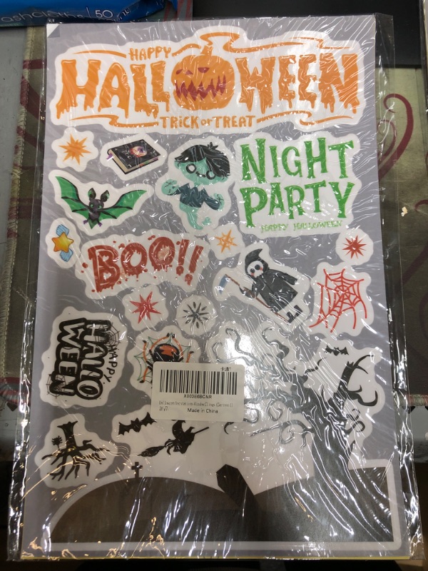 Photo 2 of 165 PCS Halloween Window Clings Decals, Window Clings for Kids-Double-Side,9 Sheets Halloween Themed Pumpkin Bat Ghost Witch Window Stickers for Haunted House Party Supplies Decorations(Cartoon 1)