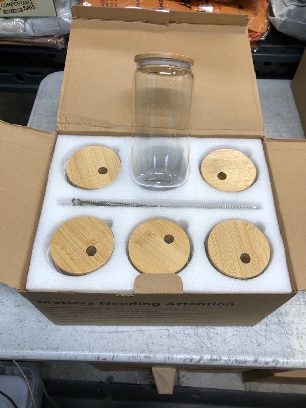 Photo 2 of 6Pcs Set Drinking Glasses with 6 Bamboo Lids and 12 Glass Straws, 16oz Can Shaped Glass Cup, Clear Iced Coffee Cup, Beer Glasses, Cocktail Glasses, Cute Tumbler Cup, Ideal for Whiskey, Soda, Tea,Gift