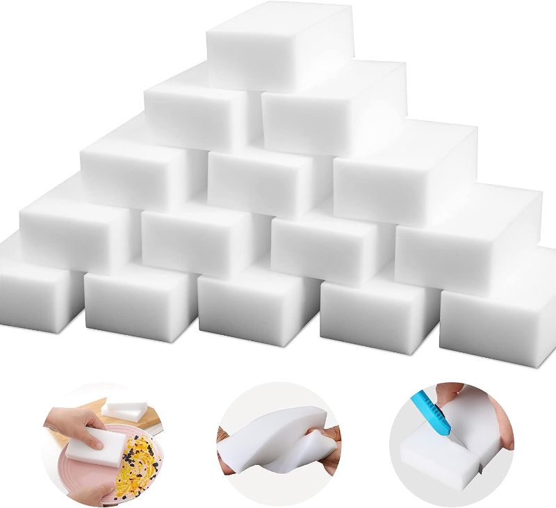 Photo 1 of 10 Pack Magic Sponge Eraser 2X Thick and Long Lasting Melamine Cleaning Sponges in Bulk - Multi Surface Scrubber Foam Cleaning Pads - Bathtub, Floor, Baseboard, Bathroom, Wall Cleaner (3.9*2.4*0.8in)
