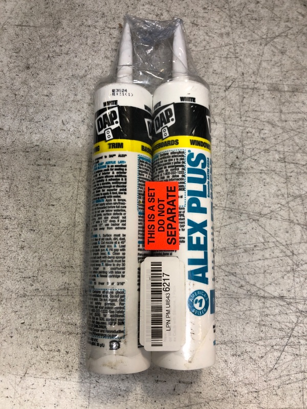 Photo 2 of DAP INC 18152/11440 10.1oz White Alex Plus Acrylic Latex Caulk with Silicone, 2 Pack