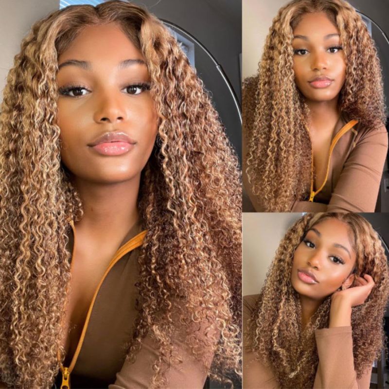 Photo 1 of Beauty Forever Glueless 6x4.75 Pre Cut Lace Honey Blonde Highlight Wigs Jerry Curly Human Hair Wigs, TL412 Curly Lace Closure Wig With Breathable Cap Beinnger Friendly Wig 150% Density 24 Inch
