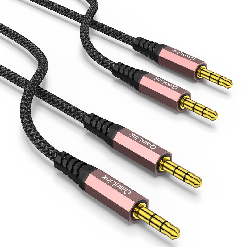 Photo 1 of 2 Pack AUX Cable,Auxiliary Cable?6.6ft/2m, Hi-Fi Sound? 3.5mm TRS Auxiliary Audio Cable Nylon Braided Aux Cord Compatible with Car,Home Stereos,Speaker,iPod iPad,Headphones,Sony,Echo Dot (Pink)