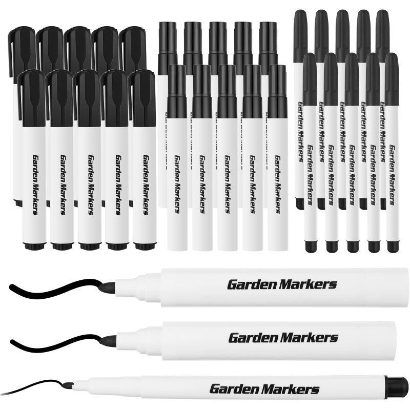 Photo 1 of 30 Pack 3 Size Garden Marker Pens Black Permanent Markers Outdoor Waterproof Fine Point Black Markers UV Fade Resistant Quick Drying for Garden Home School Office Supplies, 0.8 mm 2 mm 3 mm